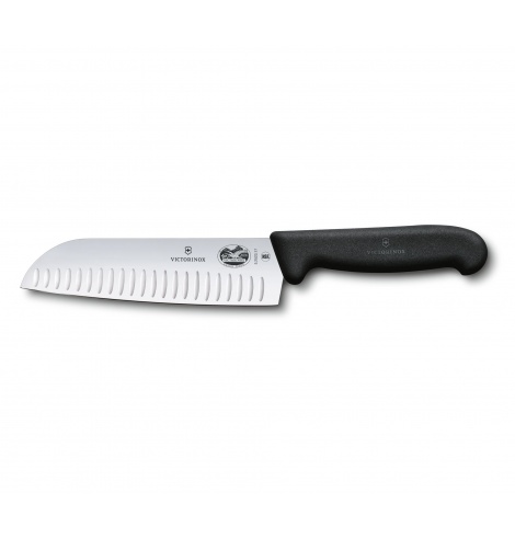 Victorinox Kitchen Couteau Santoku Victorinox Fibrox noir, lame alvéolée (17 cm) 5.2523.17 - Coutellerie du Jet d'eau