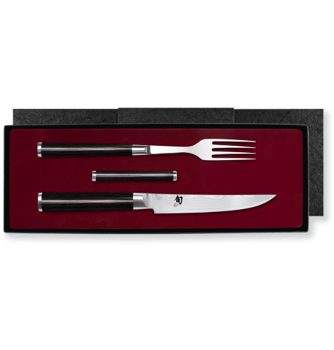 KAI Set couteau steak damas et fourchette KAI Shun DM-0907 - Coutellerie du Jet d'eau