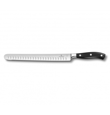 Victorinox Kitchen Couteau à jambon forgé Victorinox Grand Maître noir, lame alvéolée (26 cm) 7.7223.26G - Coutellerie du Jet...